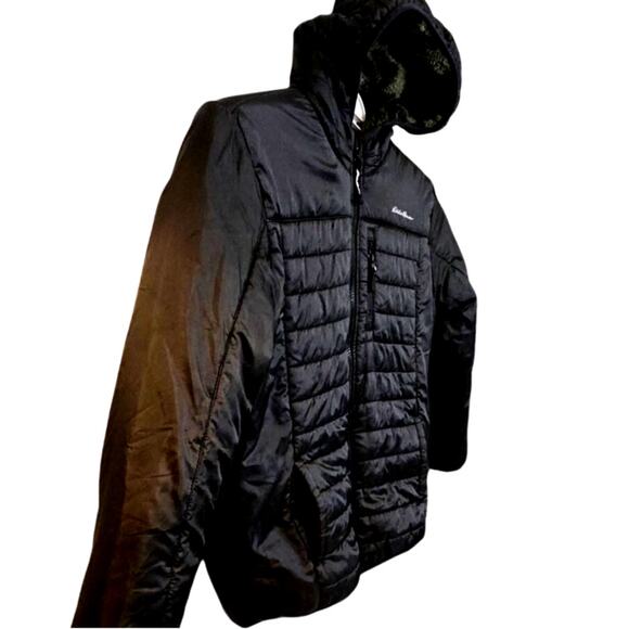 Eddie Bauer Reversible Puffer Jacket Kids L‎ 14/16 Black Camo Hooded Winter Coat - Picture 6 of 16